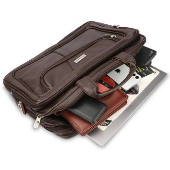 NFI essentials PU Leather Office Laptop Handbag Stylish Messenger Bag Briefcase 17.5 Inch (Brown) 3