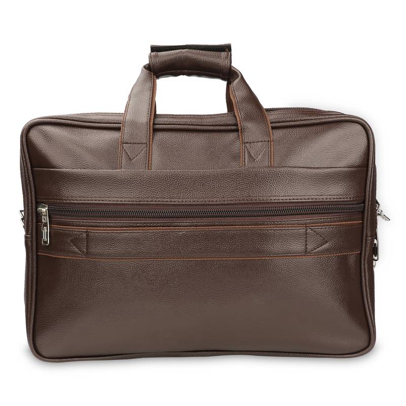 NFI essentials PU Leather Office Laptop Handbag Stylish Messenger Bag Briefcase 17.5 Inch (Brown)