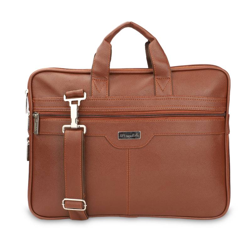 NFI essentials PU Leather Office Laptop Handbag Stylish Messenger Bag Briefcase 16.5 Inch (Tan)