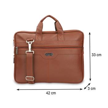NFI essentials PU Leather Office Laptop Handbag Stylish Messenger Bag Briefcase 16.5 Inch (Tan) 4
