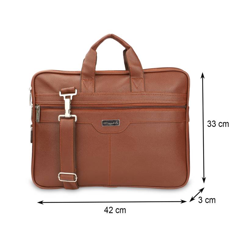 NFI essentials PU Leather Office Laptop Handbag Stylish Messenger Bag Briefcase 16.5 Inch (Tan)
