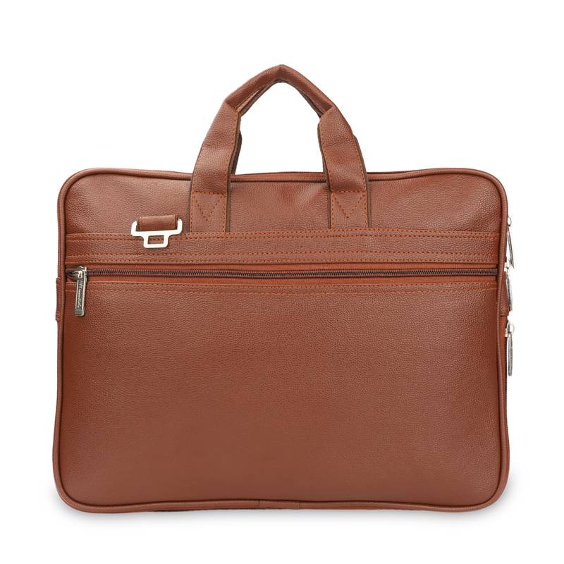 NFI essentials PU Leather Office Laptop Handbag Stylish Messenger Bag Briefcase 16.5 Inch (Tan)