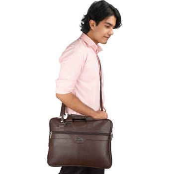 NFI essentials PU Leather Office Laptop Handbag Stylish Messenger Bag Briefcase 16.5 Inch (Brown) 1