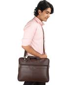 NFI essentials PU Leather Office Laptop Handbag Stylish Messenger Bag Briefcase 16.5 Inch (Brown)
