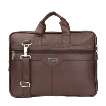 NFI essentials PU Leather Office Laptop Handbag Stylish Messenger Bag Briefcase 16.5 Inch (Brown) 2