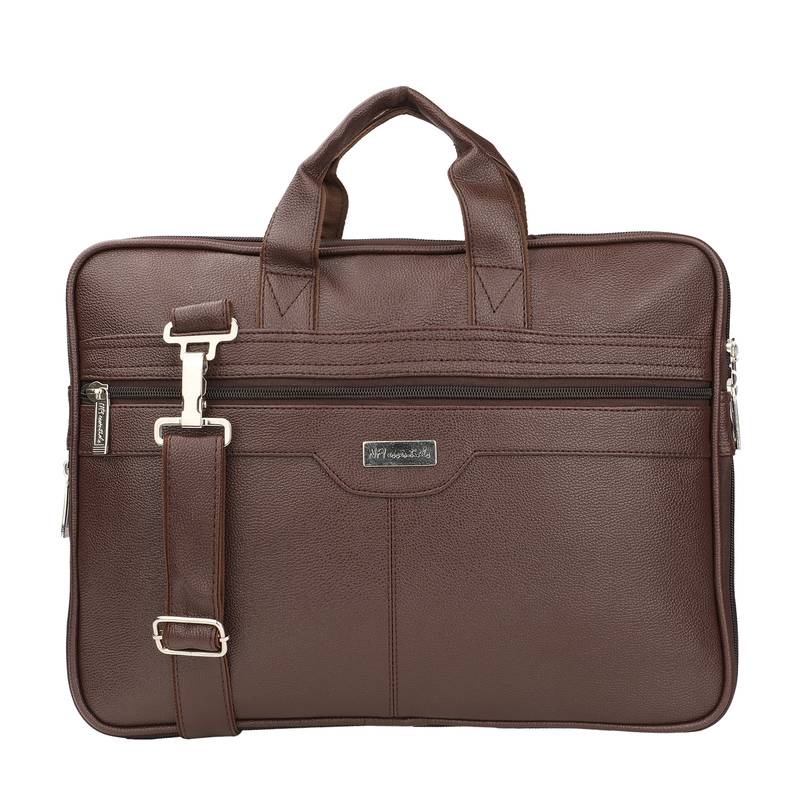 NFI essentials PU Leather Office Laptop Handbag Stylish Messenger Bag Briefcase 16.5 Inch (Brown)