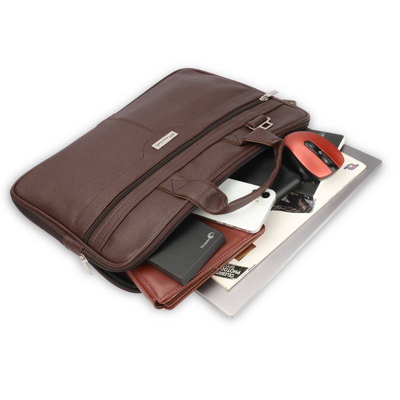 NFI essentials PU Leather Office Laptop Handbag Stylish Messenger Bag Briefcase 16.5 Inch (Brown)