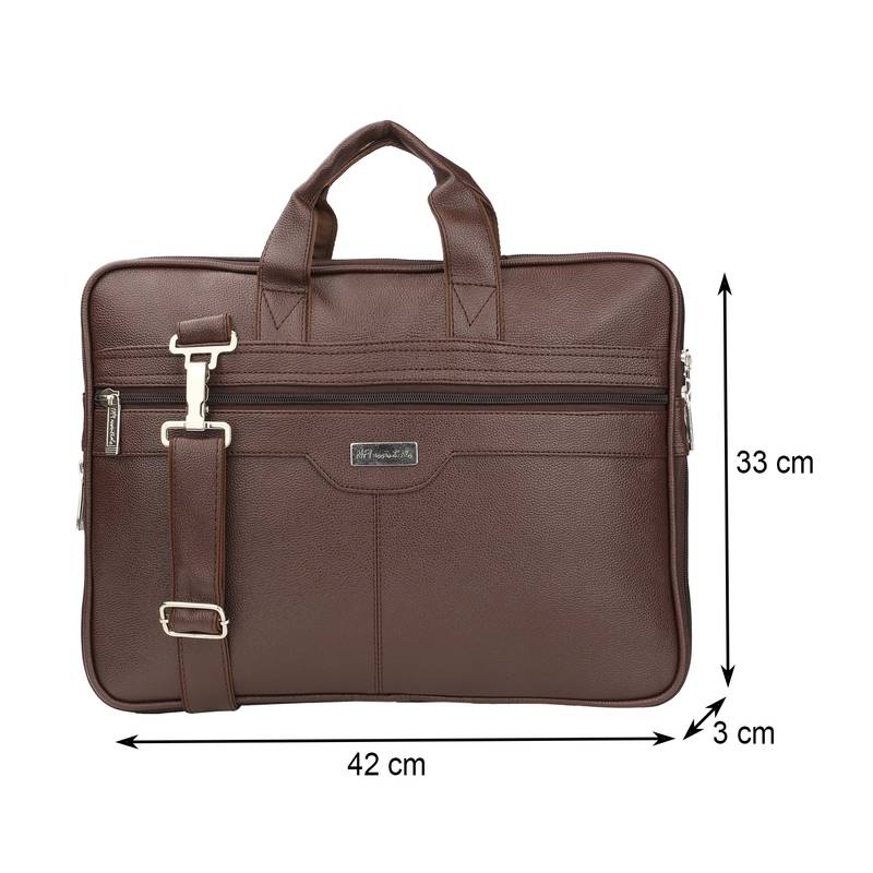 NFI essentials PU Leather Office Laptop Handbag Stylish Messenger Bag Briefcase 16.5 Inch (Brown)
