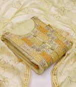 Light-yellow embroidered chanderi salwar
