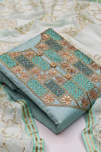 Turquoise embroidered chanderi salwar