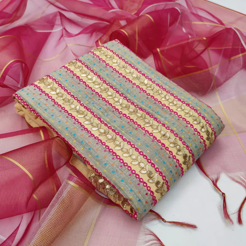 Light-yellow embroidered cotton salwar