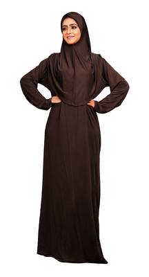 Women Plain Brown Color Lycra Abaya Burqa With Attached Cap Style Hijab 1