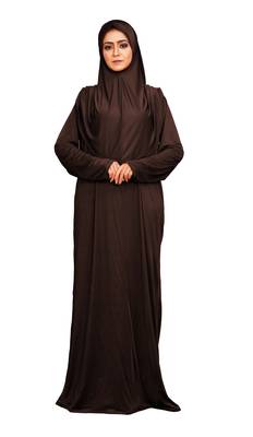 Women Plain Brown Color Lycra Abaya Burqa With Attached Cap Style Hijab 2