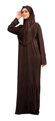 Women Plain Brown Color Lycra Abaya Burqa With Attached Cap Style Hijab 3
