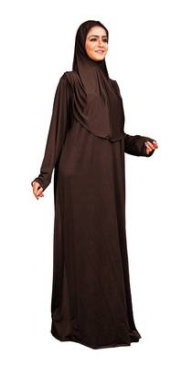 Women Plain Brown Color Lycra Abaya Burqa With Attached Cap Style Hijab 4