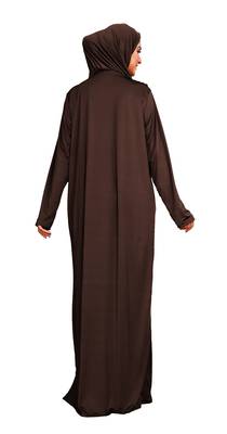 Women Plain Brown Color Lycra Abaya Burqa With Attached Cap Style Hijab 5