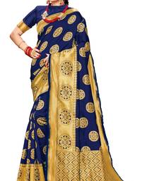 Navy blue woven banarasi silk saree with blouse