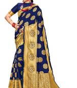 Navy blue woven banarasi silk saree with blouse