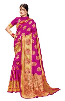 Pink woven art  silk saree with blouse 1