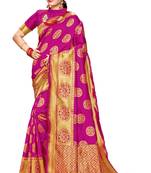 Pink woven art  silk saree with blouse