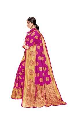 Pink woven art  silk saree with blouse 2