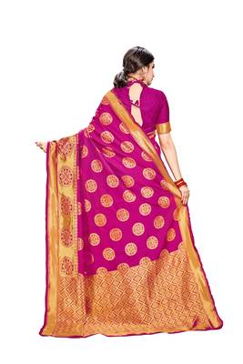 Pink woven art  silk saree with blouse 3