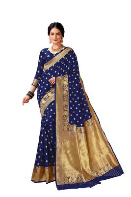 Navy blue woven art  silk saree with blouse 1