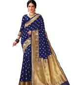 Navy blue woven art  silk saree with blouse