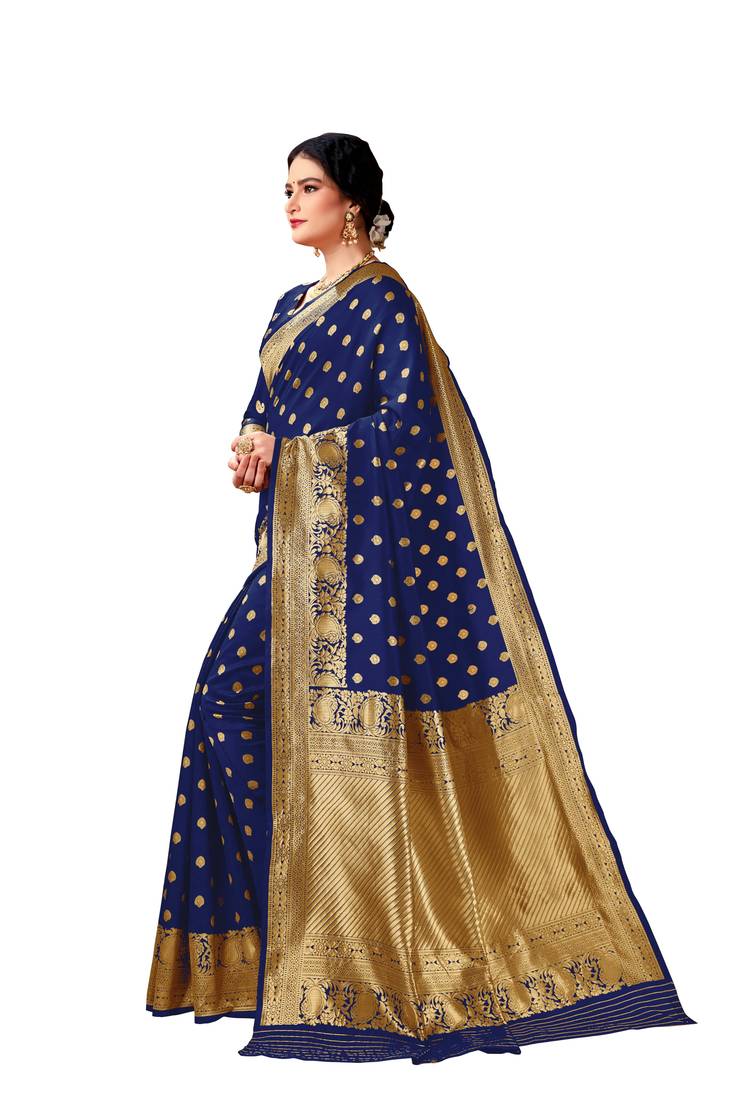 Navy blue woven art  silk saree with blouse