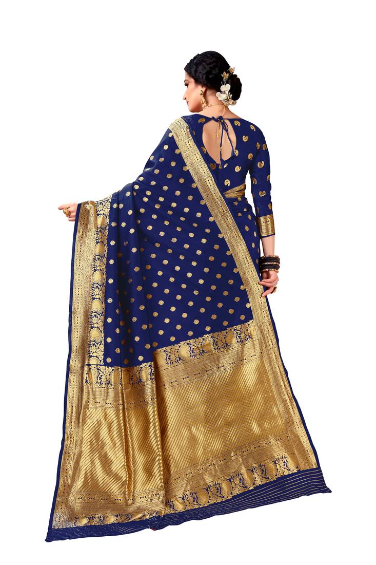 Navy blue woven art  silk saree with blouse