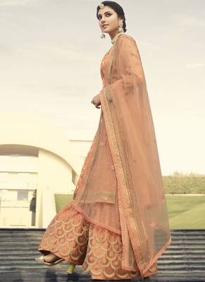 Peach and Gold Embroidered Palazzo Suit 2