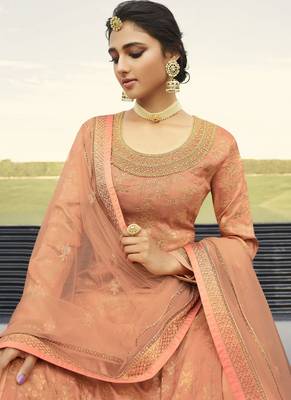 Peach and Gold Embroidered Palazzo Suit 3