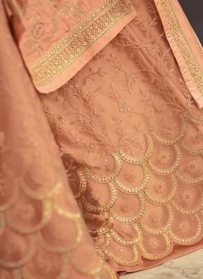 Peach and Gold Embroidered Palazzo Suit 4
