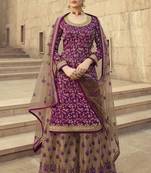 Purple and Grey Embroidered Palazzo Suit
