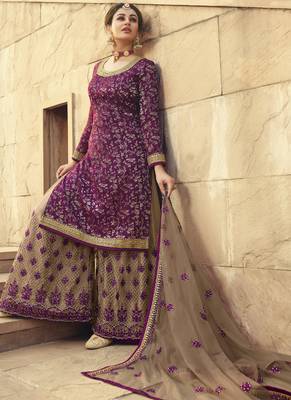 Purple and Grey Embroidered Palazzo Suit 2