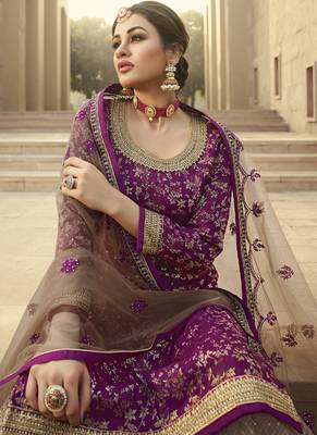 Purple and Grey Embroidered Palazzo Suit 3