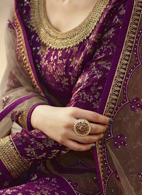 Purple and Grey Embroidered Palazzo Suit 4