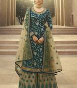 Sea Green and Beige Embroidered Palazzo Suit