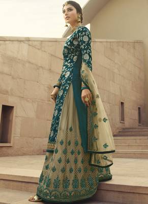 Sea Green and Beige Embroidered Palazzo Suit 2