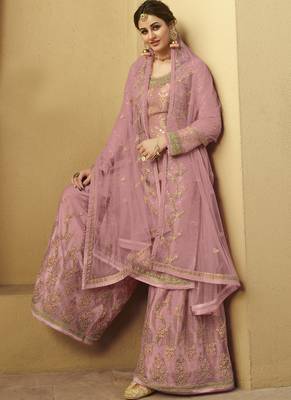 Pink and Gold Embroidered Palazzo Suit 2