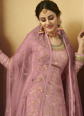 Pink and Gold Embroidered Palazzo Suit 3