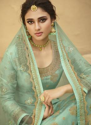 Aqua and Gold Embroidered Palazzo Suit 3
