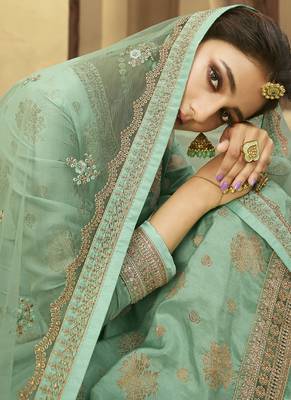 Aqua and Gold Embroidered Palazzo Suit 4