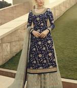 Blue and Grey Embroidered Palazzo Suit