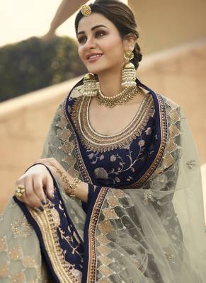 Blue and Grey Embroidered Palazzo Suit 3