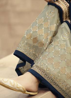 Blue and Grey Embroidered Palazzo Suit 4