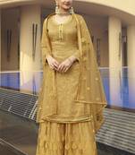 Yellow and Gold Embroidered Palazzo Suit