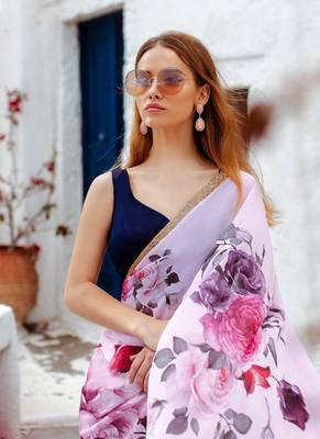 Off White japan Satin Silk Digital Printed Saree 1