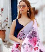 Off White japan Satin Silk Digital Printed Saree