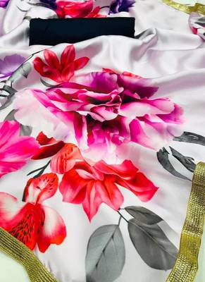 Off White japan Satin Silk Digital Printed Saree 2